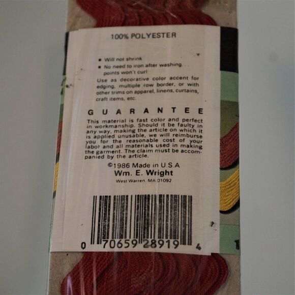 Vintage 1986 Wrights Jumbo 2.5 yards Rick Rack Red No 065 - Picture 5 of 5